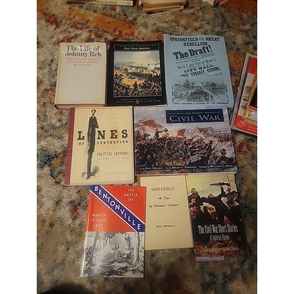 8 Vtg Book Lot Civil War Nonfiction Battles Military Cartoons Soldiers Art News
